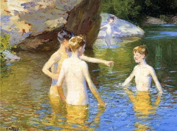 夏のエドワード・ヘンリー・ポットハスト・ビーチにて 子供の印象派 Oil Paintings